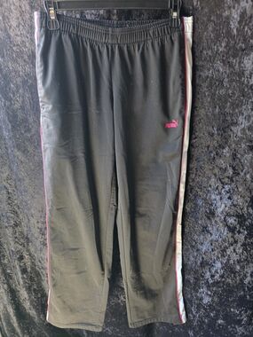 Puma Black Sweatpants with Pink & White Side Stripes